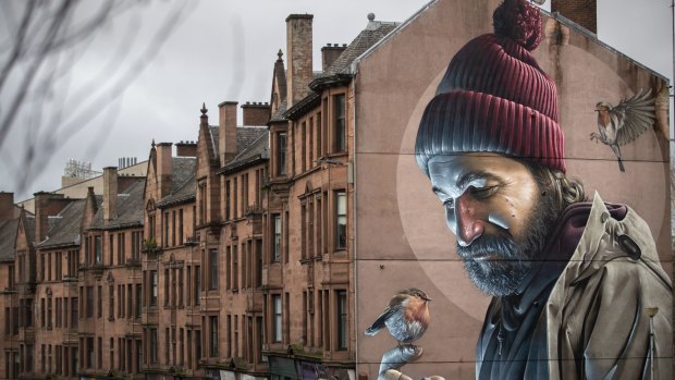 One of Glasgow's best-known murals, by street artist Smug, depicts a modern-day St Mungo which references the story of the Bird That Never Flew. 