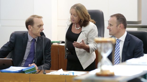 ACT government ministers Simon Corbell and Joy Burch with Chief Minister Andrew Barr.