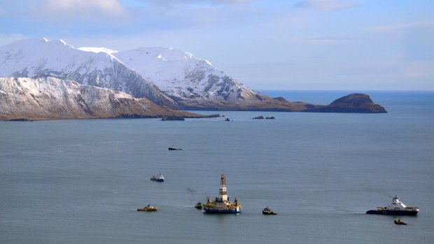 A floating drill rig at Kodiak Island, Alaska.