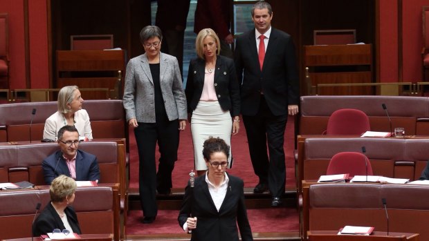 Katy Gallagher is sworn in as a new senator for the ACT in the Senate at Parliament House in Canberra on Thursday.