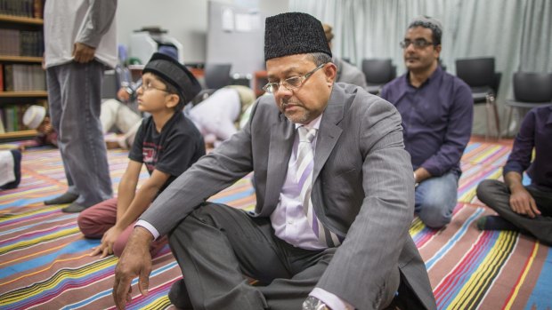 Ahmadiyya Muslim Association president Mahammad Hasan at a weekly prayer session in the Griffin Centre, Civic.
