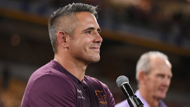 Fond farewell: Retiring veteran lock Corey Parker took to the stage after the win over the Roosters.