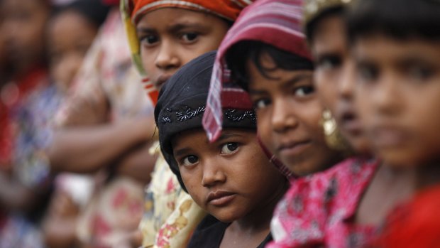 Rohingya Muslim children at a refugee camp outside Sittwe, Myanmar.
