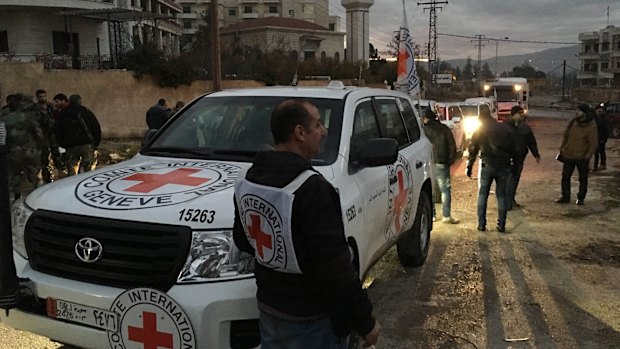 A convoy containing food, medical items, blankets and other materials being delivered in January. 