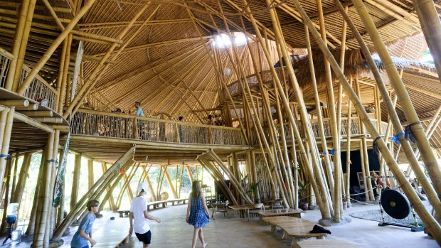 The main building of the school, created primarily from local bamboo. 