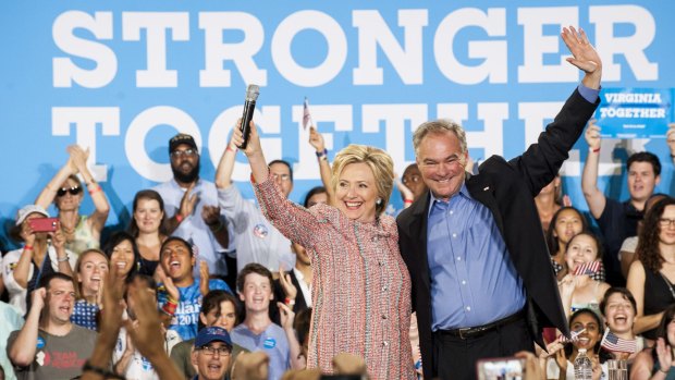 Hillary Clinton, presumptive 2016 Democratic presidential nominee, with Senator Tim Kaine in Virginia last week.