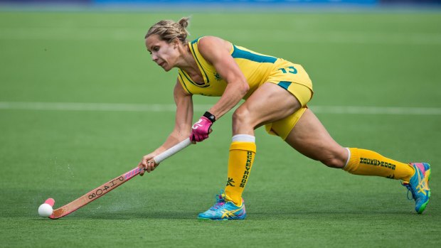 Canberra's Edwina Bone playing for the Hockeyroos in the 2014 Champions Trophy final in Argentina.
