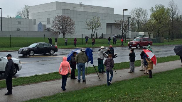 A crowd gathers outside Paisley Park as news of Prince's death spread. 