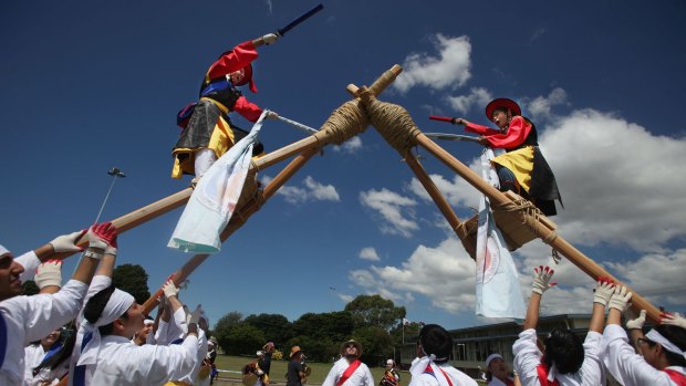 Juggernaut battle: Chajeon Nori is a traditional Korean jousting game that involves two teams of 50 people.