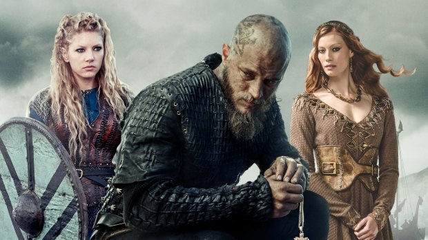 The Vikings love triangle: Lagertha (Katheryn Winnick), Ragnar (Travis Fimmel) and Aslaug( Alyssa Sutherland). 
