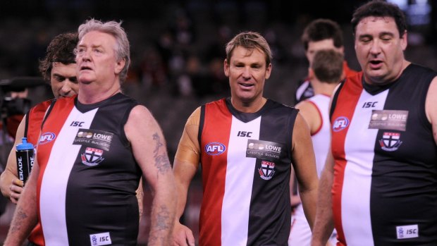 Shane Warne and friends after a legends' game at Etihad Stadium in 2012.