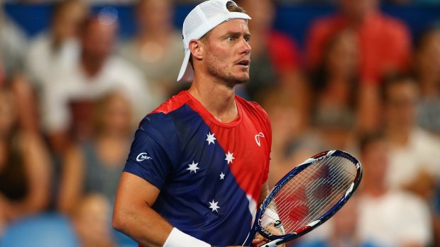 Lleyton Hewitt in his match against Jack Sock at the Hopman Cup.