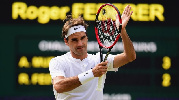 Sizzling form ... Roger Federer celebrates after defeating Andy Murray in straight sets to make Sunday's Wimbledon final.