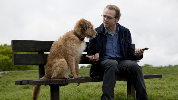 Simon Pegg gets his dog to talk (and listen) in <i>Absolutely Anything</i>.