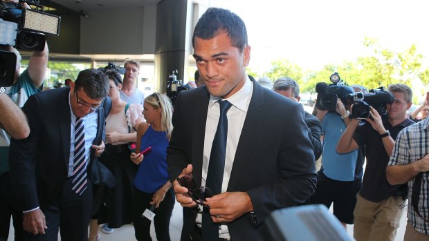 In strife: Karmichael Hunt arrives at Southport Magistrates Court on Thursday.