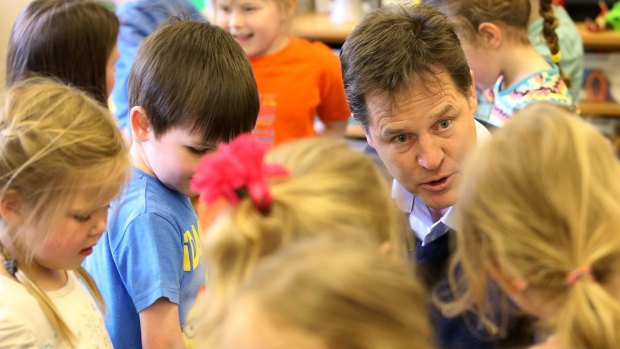 Britain's Deputy Prime Minister and Leader of the Liberal Democrats Party Nick Clegg visited a nursery in Scotland on Wednesday.