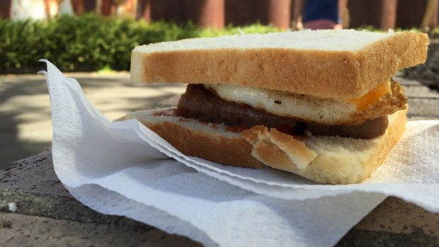 White bread but Tip Top: The sausage sizzle at Alexandria Park Community School.
