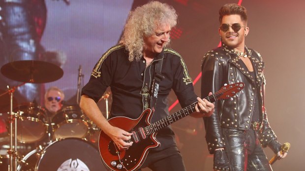Brian May and Adam Lambert perform in Brisbane last year.