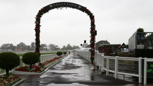 Wet day, no play: Eagle Farm's big reopening is on the backburner for another week.