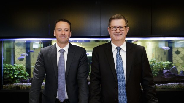 NAB executive general manager of superannuation, Paul Carter (left), and group executive for NAB wealth, Andrew Hagger.