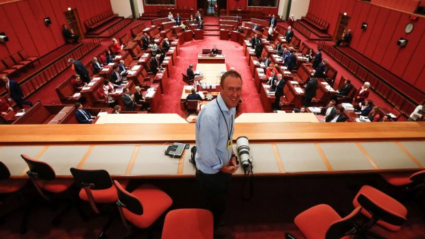 Veteran Walkley-award winning Fairfax Media photographer Andrew Meares in the Senate on Thursday.