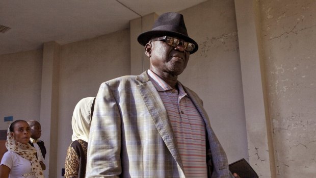 Souleymane Guengueng, a former prisoner and victim, arrives at court to testify in the trial of former Chad dictator Hissene Habre in Dakar last year.