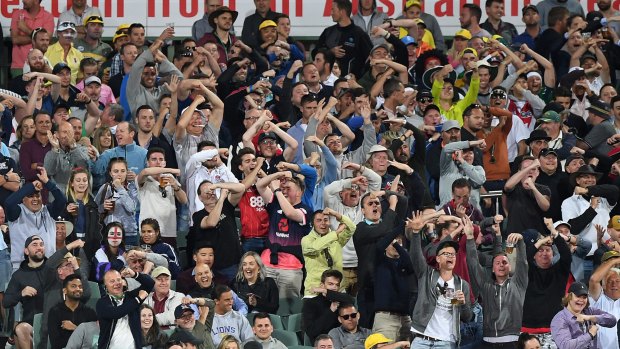Crowd call: The Barmy Army were quick to stick the boot in every time an Aussie appeal was turned down.