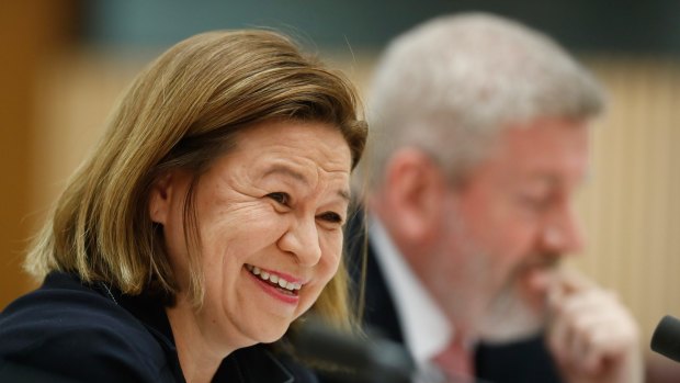 ABC managing director Michelle Guthrie and Communications Minister Mitch Fifield during a Senate estimates hearing on Tuesday.