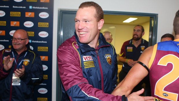 Lions coach Justin Leppitsch has reason to smile after his Lions upset Port Adelaide on Sunday.