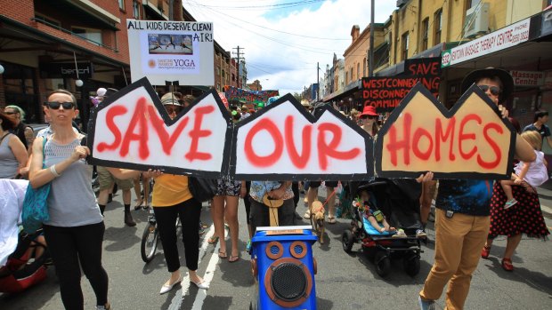 Potential voters: Newtown residents take to the streets to protest against the tunnel.