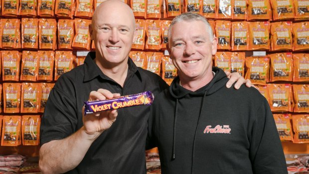 Robern Menz chief executive Phil Sims, left, with Richard Sims, said: "As the new gatekeeper of Violet Crumble, we are aware of the responsibility that comes along with owning a brand so highly regarded in the Australian market place."