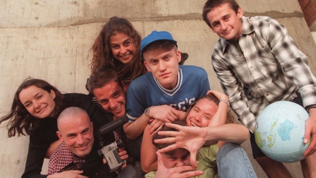 Beginnings: Bentley Dean (bottom left) when he started making films with The Race Around The World team in 1997.