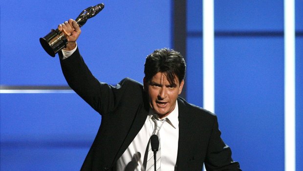 Better days: Charlie Sheen accepts an award for outstanding actor in a television comedy for <em>Two and a Half Men.</em>