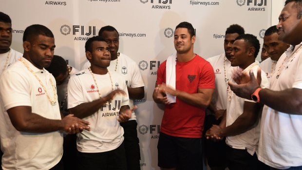 New team: Jarryd Hayne, who met the Fiji rugby sevens in February in Sydney, has announced he will join them in Rio for the Olympics.