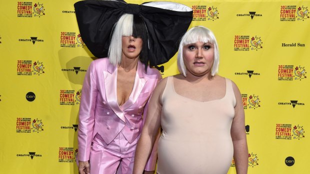 Rhonda Burchmore and Trevor Ashley present a Sia-inspired scene from their show, Twins, at the Melbourne International Comedy Festival launch.