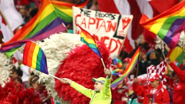 Pride of Sydney: Flags at the Swans' match against St Kilda.