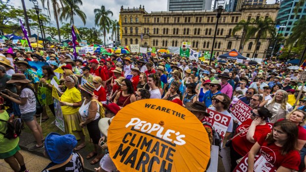 Crowds at the People's Climate March through Brisbane.