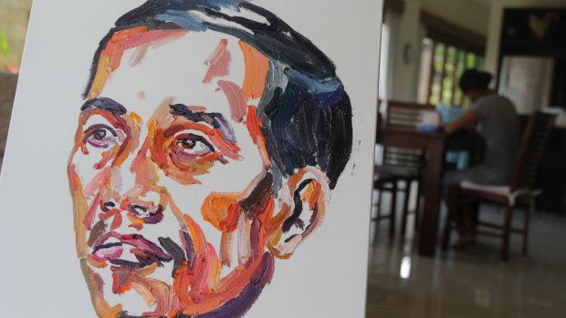 A close-up of the <i>Jokowi</i> painting by Myuran Sukumaran.