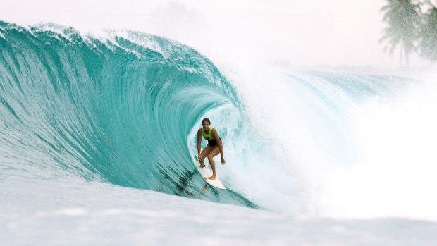 Stephanie Gilmore in a barrel in the Mentawai Islands, off the coast of Sumatra in Indonesia.