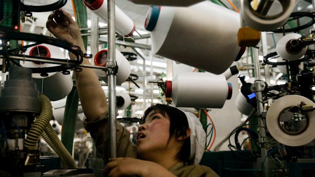 A worker in a textile factory in Yiwu, China.