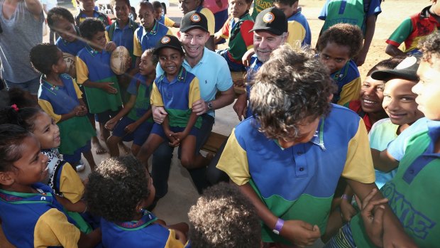 Tony Abbott meet with school children in Cape York during his prime ministerial stint.