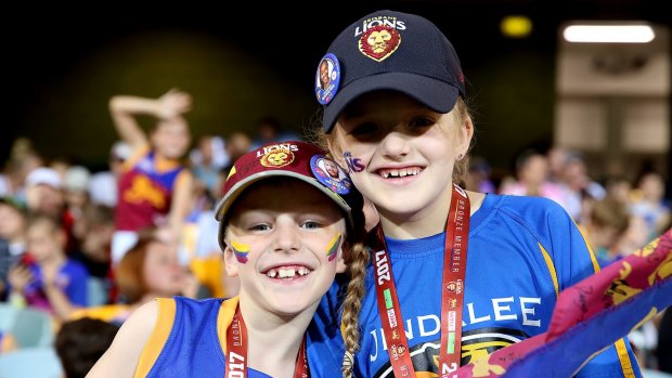 Lion cubs: Brisbane fans show their support during round two at the Gabba.