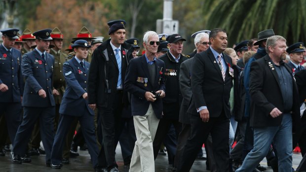 The Anzac Day parade on St Kilda Road, Melbourne, on April 25. 