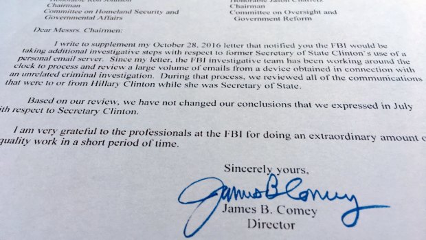 Part of the letter from FBI director James Comey to Congress.