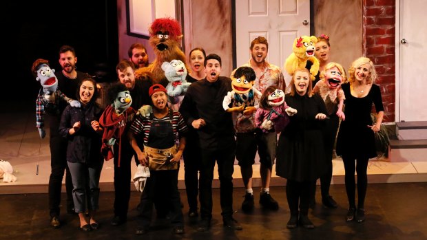 The cast in the finale of Supa's <i>Avenue Q</i>. Photo: Family Fotographics.