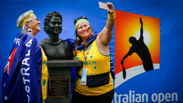 Spectators take selfies at the Australian Open which has catapulted Social Playground into the spotlight. 