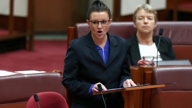 PUP Senator Jacqui Lambie launches a stinging attack against party leader Clive Palmer in the Senate on Wednesday.