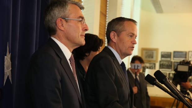 Shadow attorney-general Mark Dreyfus and Opposition Leader Bill Shorten announce Labor's rejection of the plebiscite on Tuesday.