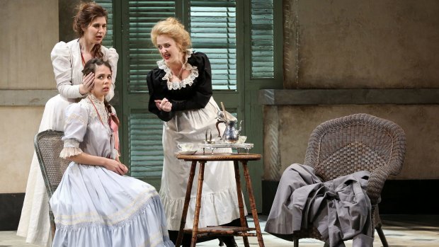 Nicole Car (left) as Fiordiligi, Anna Dowsley as Dorabella and Taryn Fiebig as Despina in Opera Australia's <i>Cosi Fan Tutte</i>.