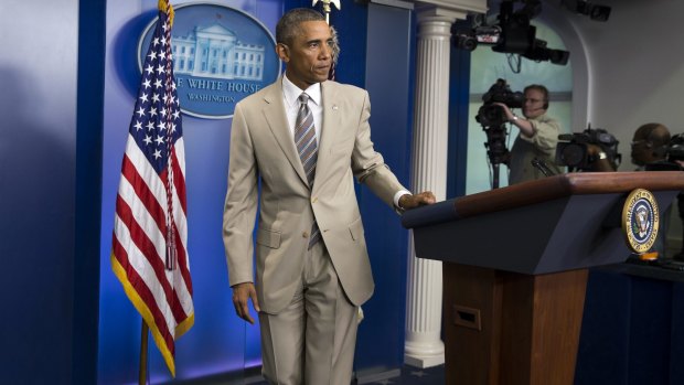 Taupe-doed: the President's choice of suit colour sparked the Twitterverse into action. 